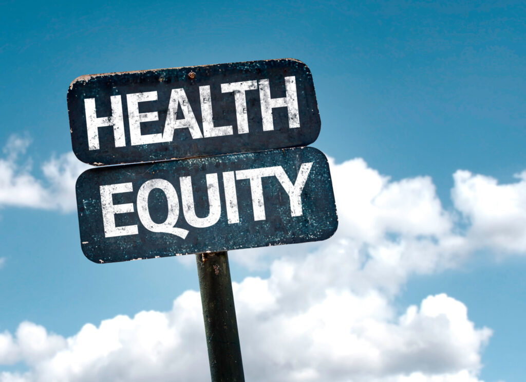 Health Equity sign with clouds and sky background